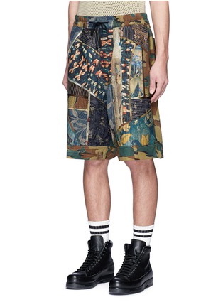 Front View - Click To Enlarge - DRIES VAN NOTEN - Floral and camouflage print patchwork shorts