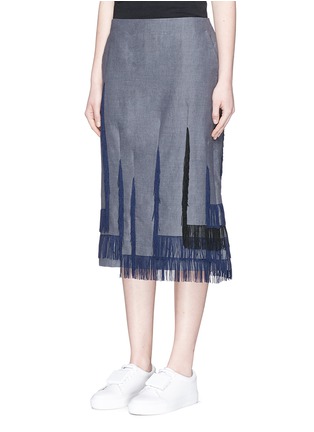 Front View - Click To Enlarge - 72951 - Asymmetric fringe hopsack skirt