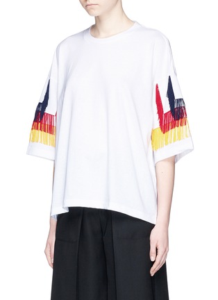 Front View - Click To Enlarge - 72951 - Tiered fringe sleeve cotton T-shirt