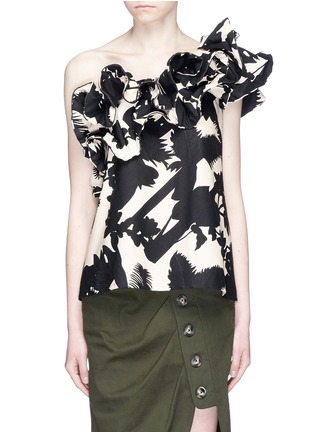 Main View - Click To Enlarge - 73052 - 'Macau' one-shoulder ruffled floral cotton top