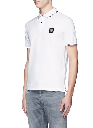 Front View - Click To Enlarge - STONE ISLAND - Compass logo patch stripe polo shirt
