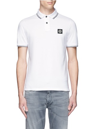 Main View - Click To Enlarge - STONE ISLAND - Compass logo patch stripe polo shirt