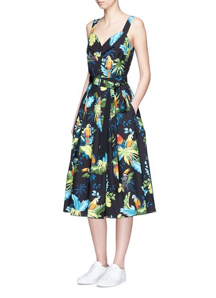 Front View - Click To Enlarge - MARC JACOBS - Parrot print corset top belted dress