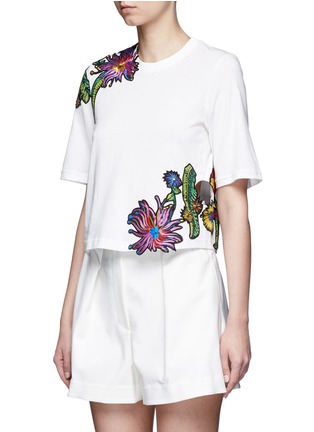 Front View - Click To Enlarge - 3.1 PHILLIP LIM - Floral embroidered silk patch cutout T-shirt