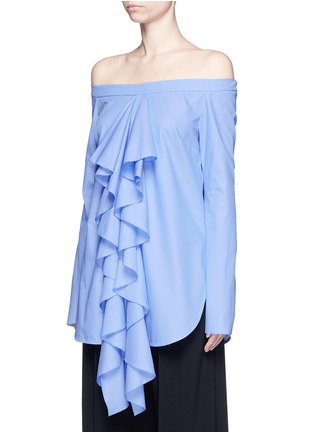 Front View - Click To Enlarge - ELLERY - 'Debauch' waterfall ruffle shirting off-shoulder top