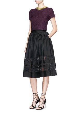 Figure View - Click To Enlarge - ALICE & OLIVIA - 'Tamia' floral lace stripe pouf skirt