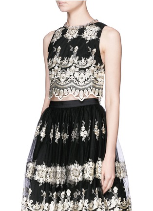 Front View - Click To Enlarge - ALICE & OLIVIA - 'Avani' metallic embroidery cropped top