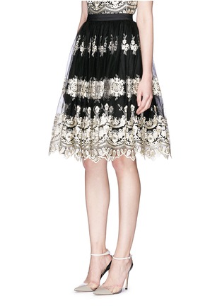 Front View - Click To Enlarge - ALICE & OLIVIA - 'Justina' metallic embroidery tulle flare skirt