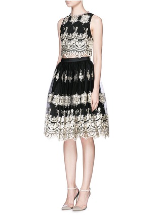 Figure View - Click To Enlarge - ALICE & OLIVIA - 'Justina' metallic embroidery tulle flare skirt