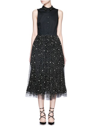 Main View - Click To Enlarge - ALICE & OLIVIA - 'Rosy' embellished collar combo midi dress