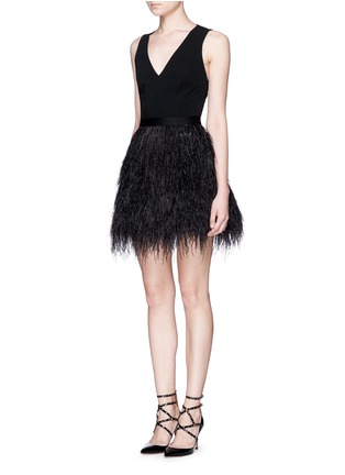 Front View - Click To Enlarge - ALICE & OLIVIA - 'Kiara' lace back ostrich feather dress
