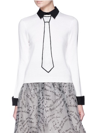 Main View - Click To Enlarge - ALICE & OLIVIA - 'Sim' embellished tie intarsia sweater