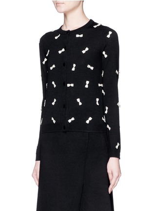 Front View - Click To Enlarge - ALICE & OLIVIA - 'Sabine' bow appliqué wool knit cardigan