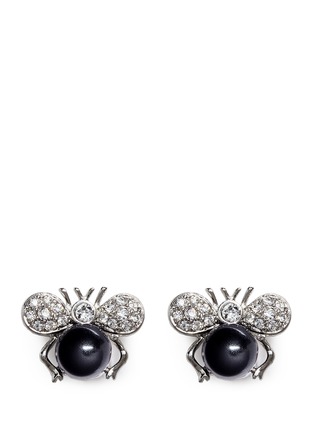 Main View - Click To Enlarge - KENNETH JAY LANE - Crystal pavé ribbon pearl earrings