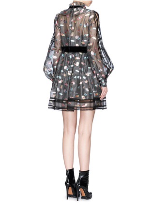 Back View - Click To Enlarge - MARC JACOBS - Licorice lamé fil coupé balloon sleeve organza dress