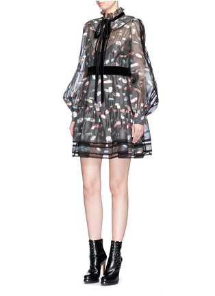 Figure View - Click To Enlarge - MARC JACOBS - Licorice lamé fil coupé balloon sleeve organza dress