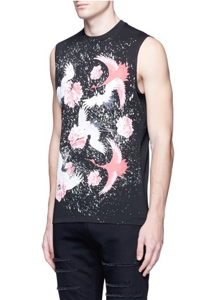 Front View - Click To Enlarge - 71465 - Floral crane print sleeveless T-shrit