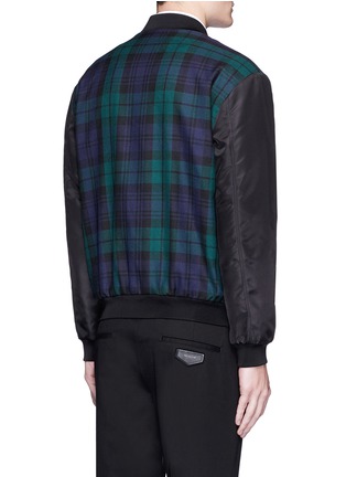 Back View - Click To Enlarge - 71465 - Check plaid leather trim bomber jacket