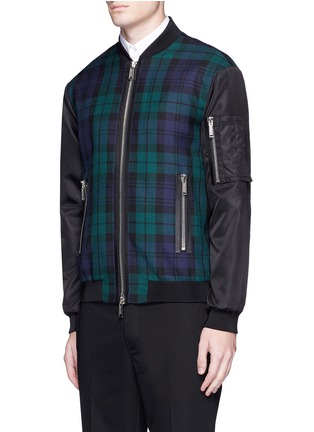 Front View - Click To Enlarge - 71465 - Check plaid leather trim bomber jacket