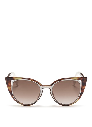 Main View - Click To Enlarge - FENDI - 'Paradeyes' inset metal rim tortoiseshell acetate sunglasses