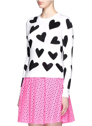 Front View - Click To Enlarge - ALICE & OLIVIA - 'Carey' rhinestone heart intarsia sweater