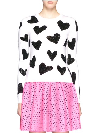Main View - Click To Enlarge - ALICE & OLIVIA - 'Carey' rhinestone heart intarsia sweater