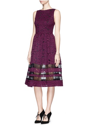 Figure View - Click To Enlarge - ALICE & OLIVIA - 'Odelia' colourblock floral lace dress