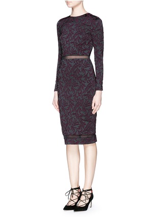 Front View - Click To Enlarge - ALICE & OLIVIA - 'Narin' mesh stripe floral jacquard dress