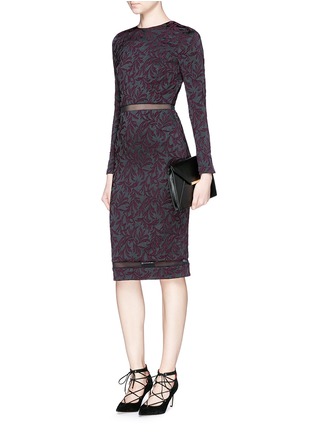 Figure View - Click To Enlarge - ALICE & OLIVIA - 'Narin' mesh stripe floral jacquard dress