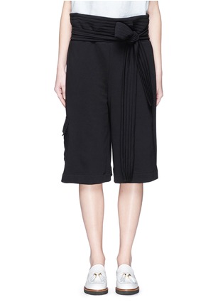 Main View - Click To Enlarge - MSGM - Obi waistband wide leg cotton shorts