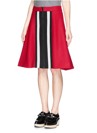 Front View - Click To Enlarge - CYNTHIA & XIAO - Contrast stripe wool-blend felt flare skirt