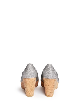 Back View - Click To Enlarge - STUART WEITZMAN - 'Anna' cork wedge glitter lamé sandals