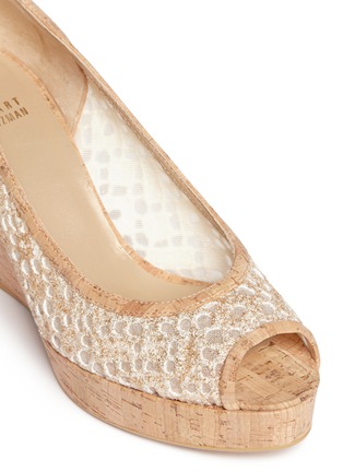 Detail View - Click To Enlarge - STUART WEITZMAN - 'Pipe Anna' glitter lace cork wedge pumps