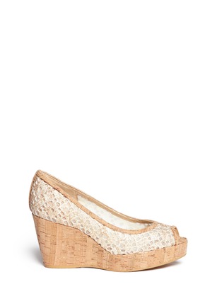 Main View - Click To Enlarge - STUART WEITZMAN - 'Pipe Anna' glitter lace cork wedge pumps