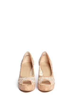 Figure View - Click To Enlarge - STUART WEITZMAN - 'Pipe Anna' glitter lace cork wedge pumps