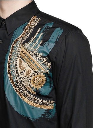 Detail View - Click To Enlarge - DRIES VAN NOTEN - 'Curley' embroidery paint streak stripe shirt