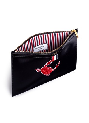 Detail View - Click To Enlarge - THOM BROWNE  - Crab embroidered leather zip pouch