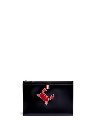 Main View - Click To Enlarge - THOM BROWNE  - Crab embroidered leather zip pouch