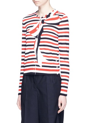 Front View - Click To Enlarge - THOM BROWNE  - 'Trompe-l'œil' bow stripe cotton crepe cardigan
