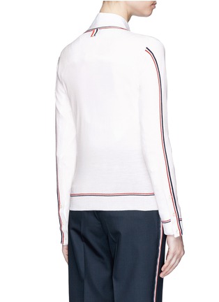 Back View - Click To Enlarge - THOM BROWNE  - Signature stripe wool cardigan