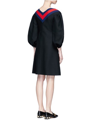 Back View - Click To Enlarge - GUCCI - Web trim puff sleeve wool-silk zip dress