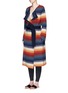 Front View - Click To Enlarge - CHLOÉ - Belted stripe cashmere blend coat