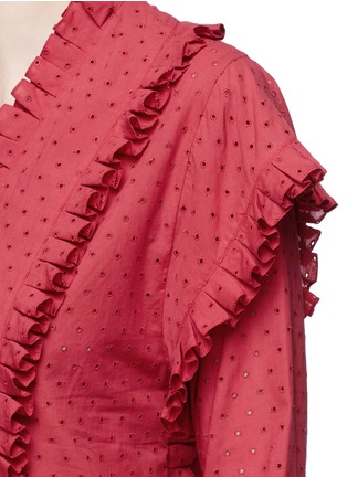 Detail View - Click To Enlarge - ALAÏA - 'Voile Pastilles' dot broderie anglaise pleated ruffle top