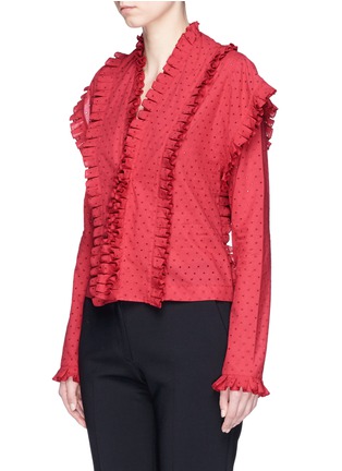 Front View - Click To Enlarge - ALAÏA - 'Voile Pastilles' dot broderie anglaise pleated ruffle top