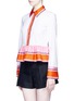 Front View - Click To Enlarge - EMILIO PUCCI - Peplum hem stripe scarf print poplin shirt