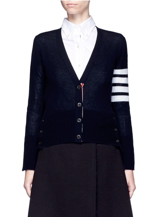 Main View - Click To Enlarge - THOM BROWNE  - Stripe sleeve cashmere V-neck cardigan