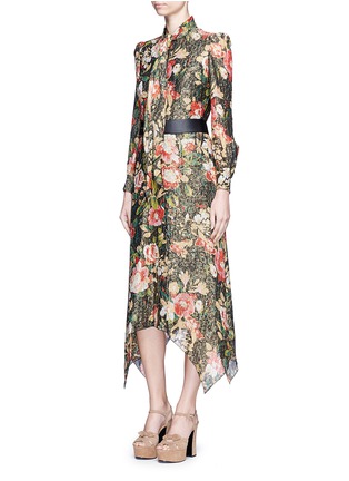 Figure View - Click To Enlarge - SAINT LAURENT - Scarf neck floral jacquard dress