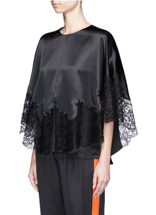 Front View - Click To Enlarge - GIVENCHY - Lace insert silk satin cape top