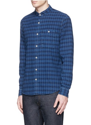 Front View - Click To Enlarge - DENHAM - 'Riz' check contrast stitch cotton shirt
