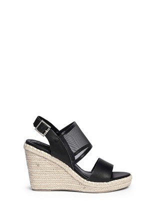 Main View - Click To Enlarge - PEDDER RED - Mesh strap leather jute wedge sandals